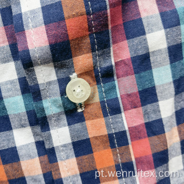 Camisa xadrez de lapela 100% algodão masculina de manga comprida